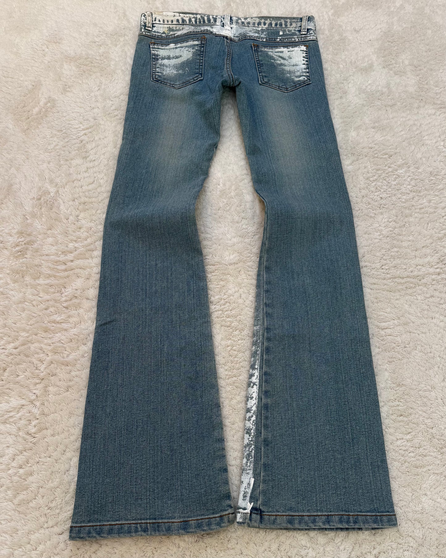 Prismatic Colors Paint Stroke Coated Flared Jeans