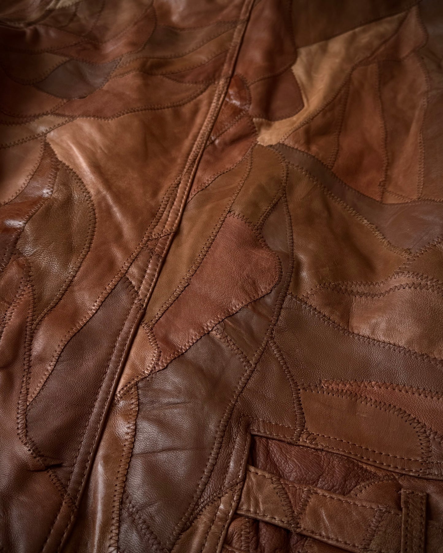 All The Way Scar Stitched Patchwork Leather Jacket
