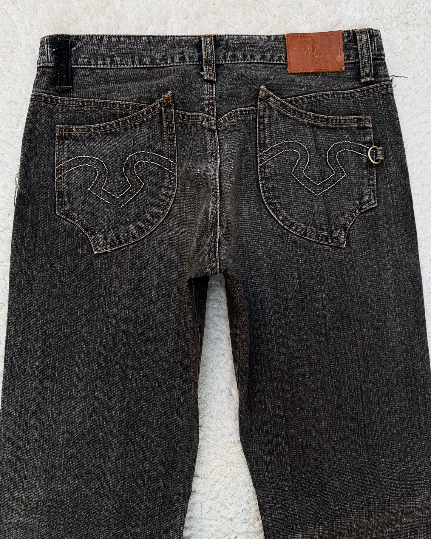 Obelisk Fringe Distressed Flared Jeans