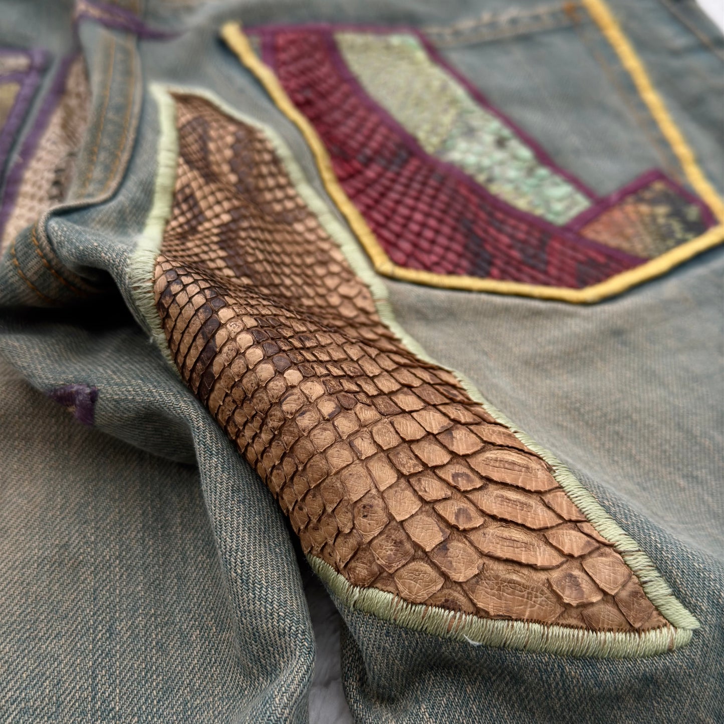 IfSixWasNine „Crazy Mexican“ Snakeskin Flared Lace-Up Jeans
