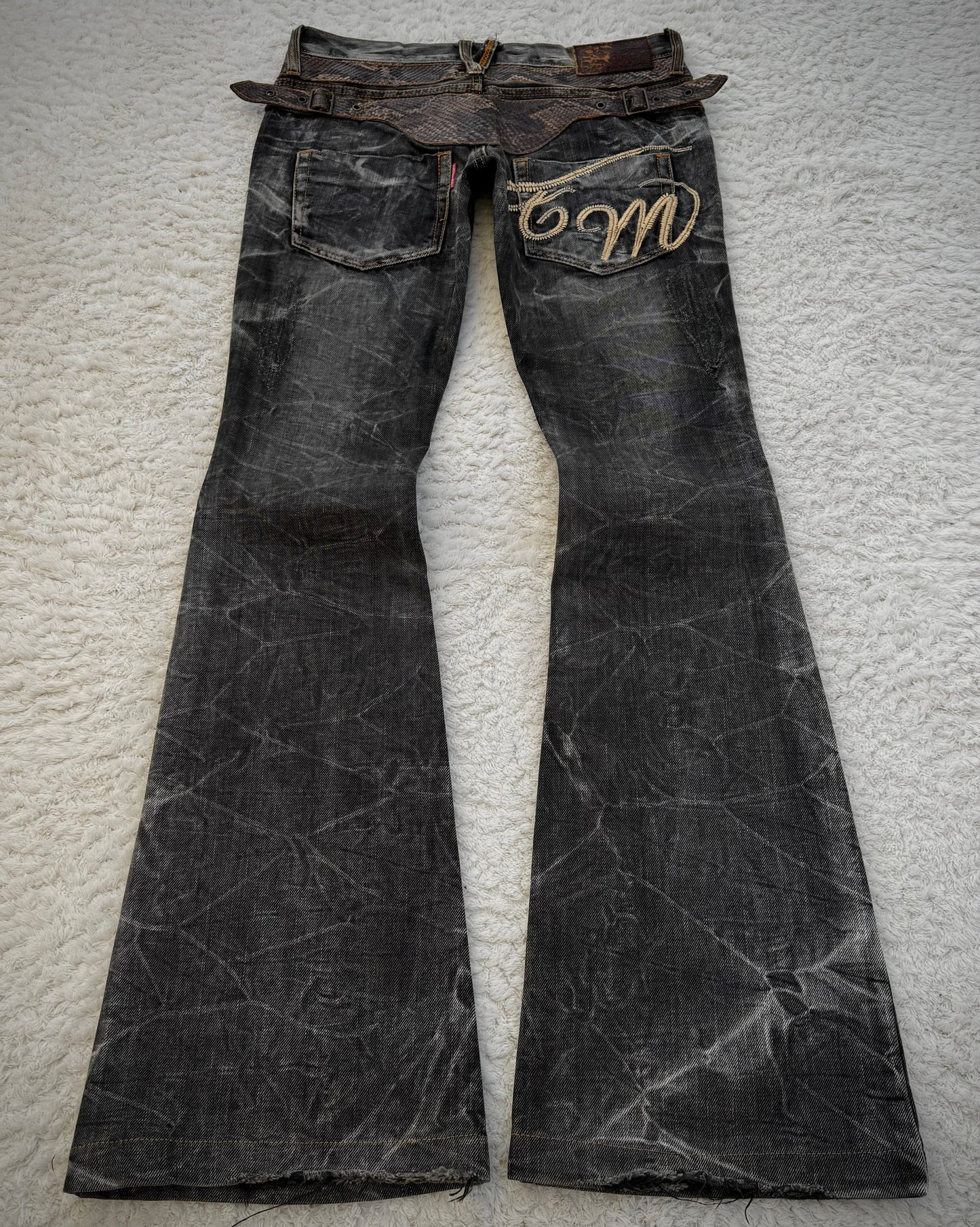Tornado Mart Python Belted Flared Jeans