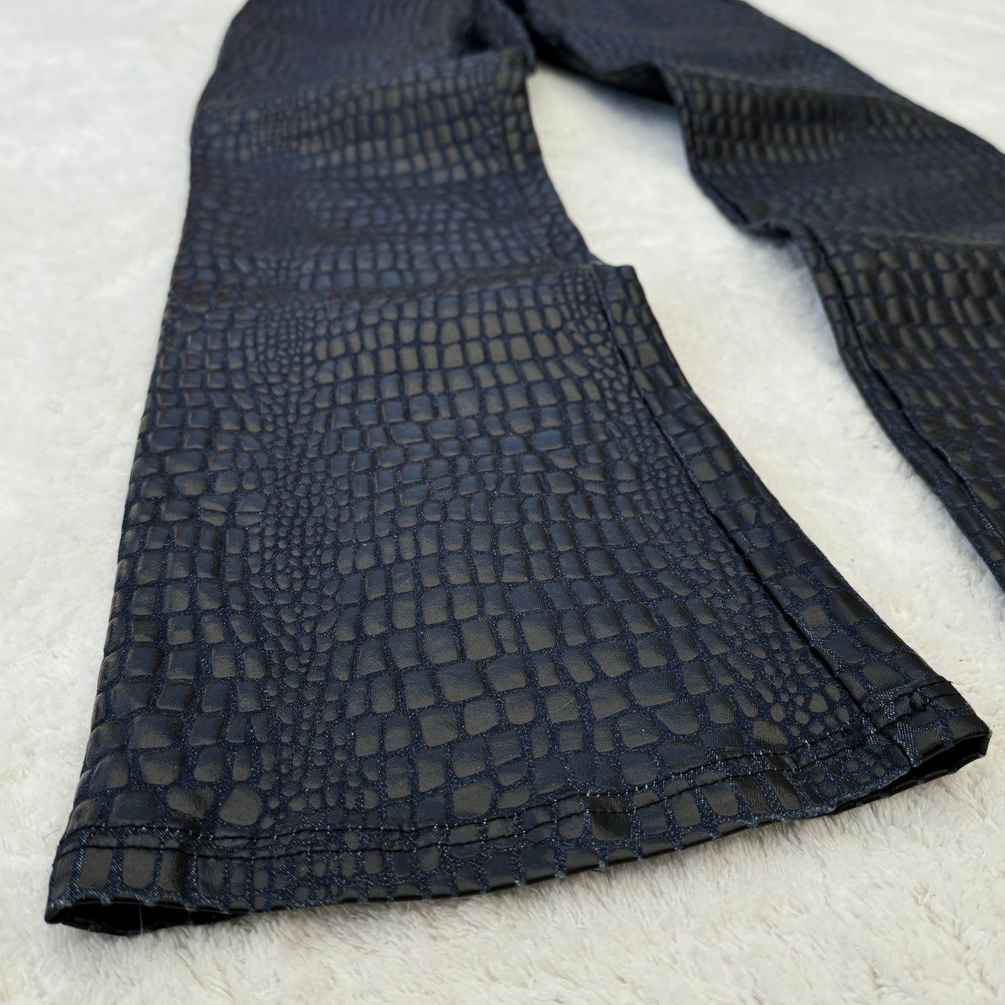 R.V.T serve piping hot Snakeskin Embossed Flared Jeans