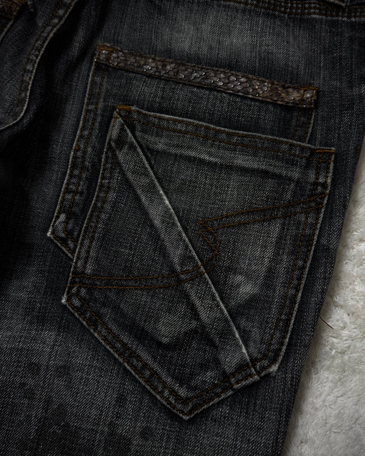 Semantic Design Clawmark Washed Snakeskin Detailed Bootcut Denim