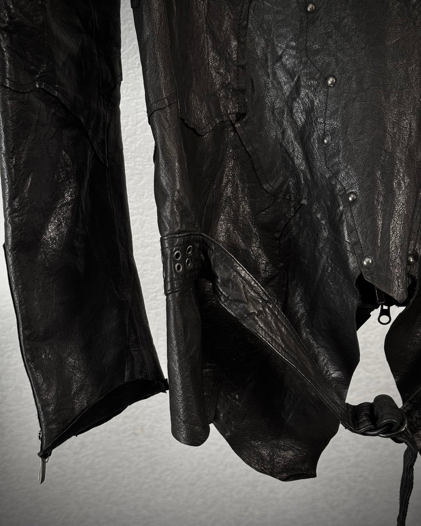Yasuyuki Ishii Studded Raw Cut Leather Patchwork Jacket