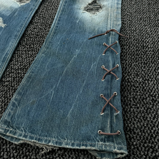 Vanquish Pierced Lace-Up Flared Jeans