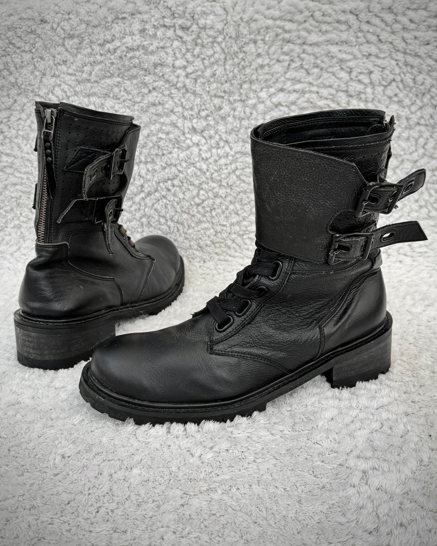 Midas Belted Leather Combat Boots