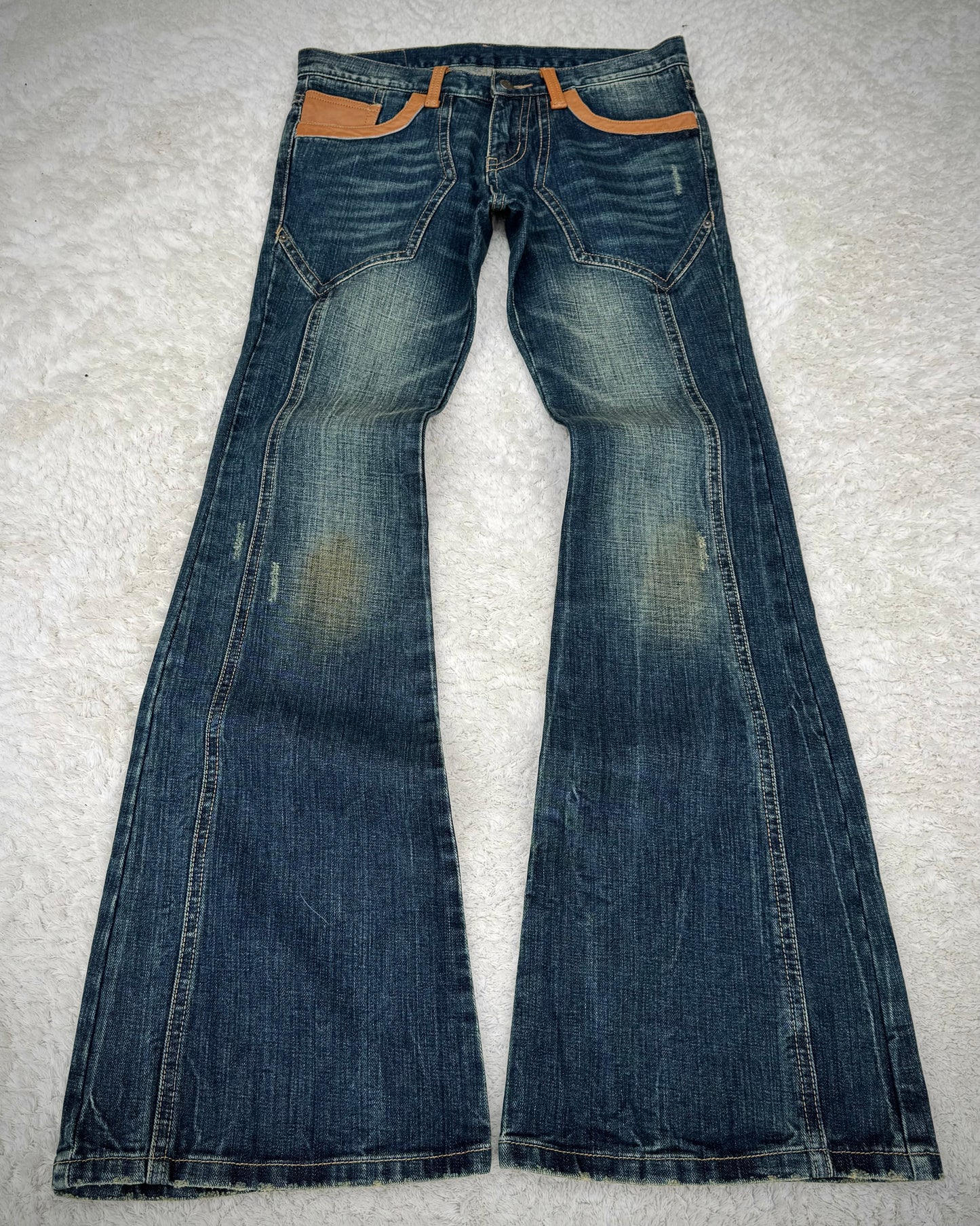 Tornado Mart Leather Tribal Mud Washed Flared Jeans