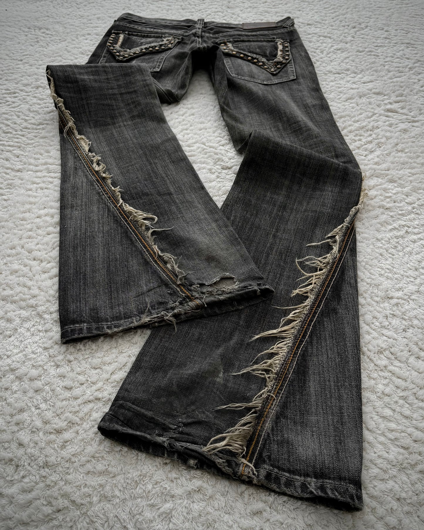 Tornado Mart Studded Spiral Fringe Flared Jeans