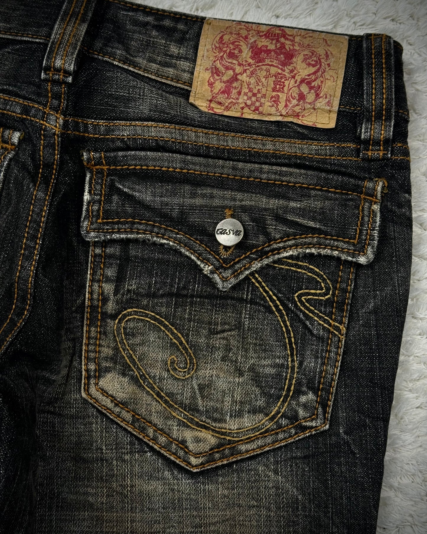 Casva Stitch Repaired Mud Washed Flared Jeans
