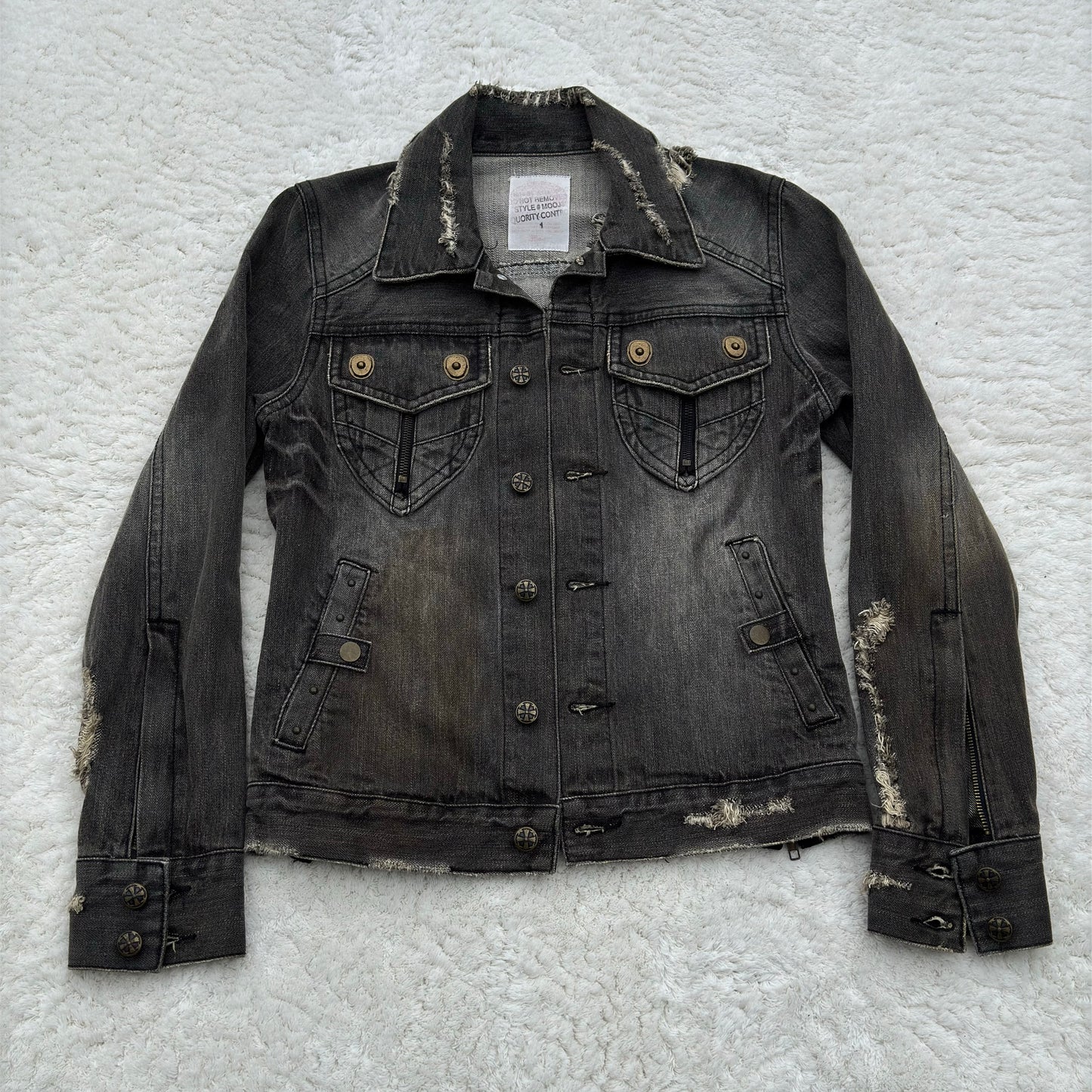 Midas Gas Mask Pockets Distressed Denim Jacket
