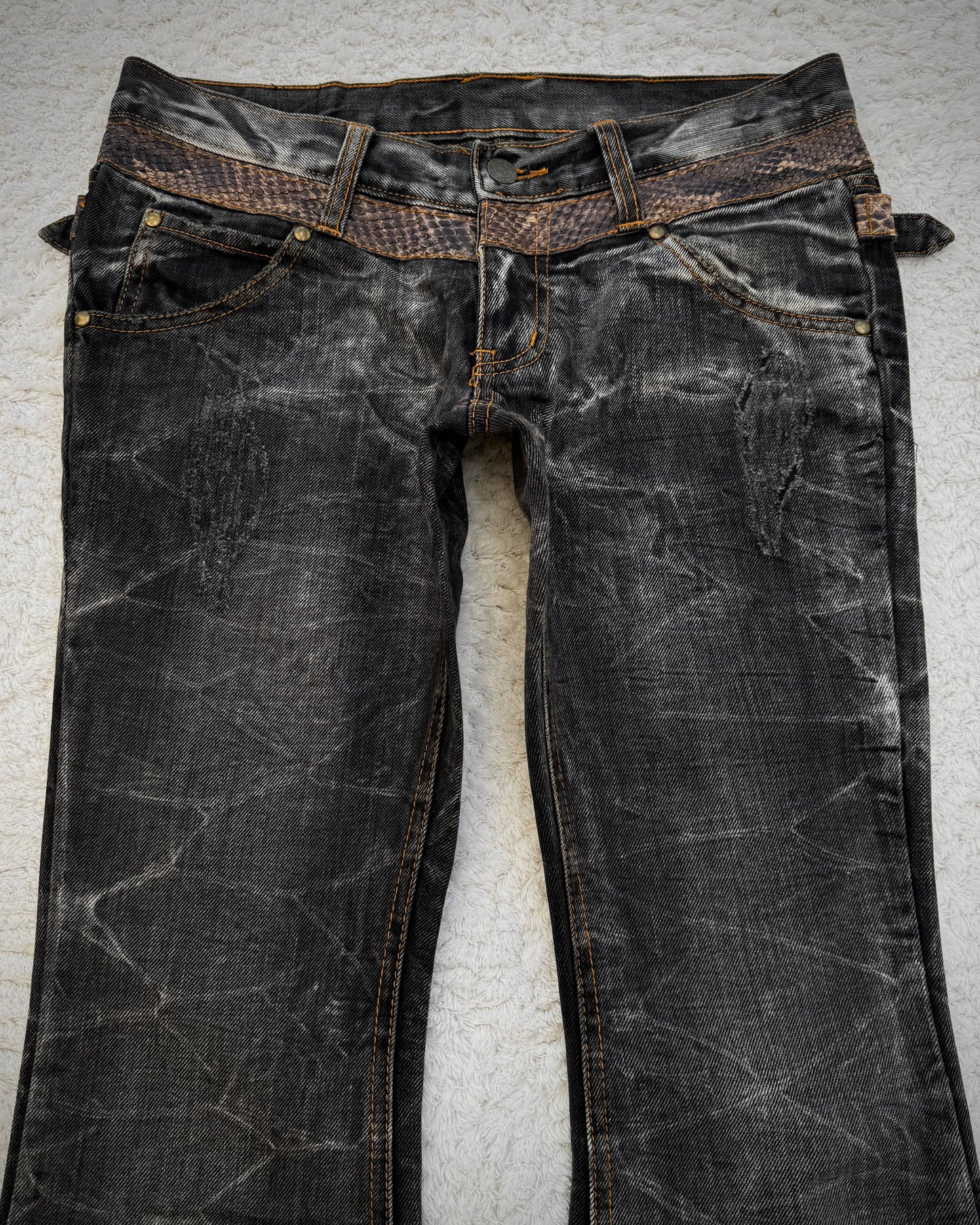 Tornado Mart Python Belted Flared Jeans