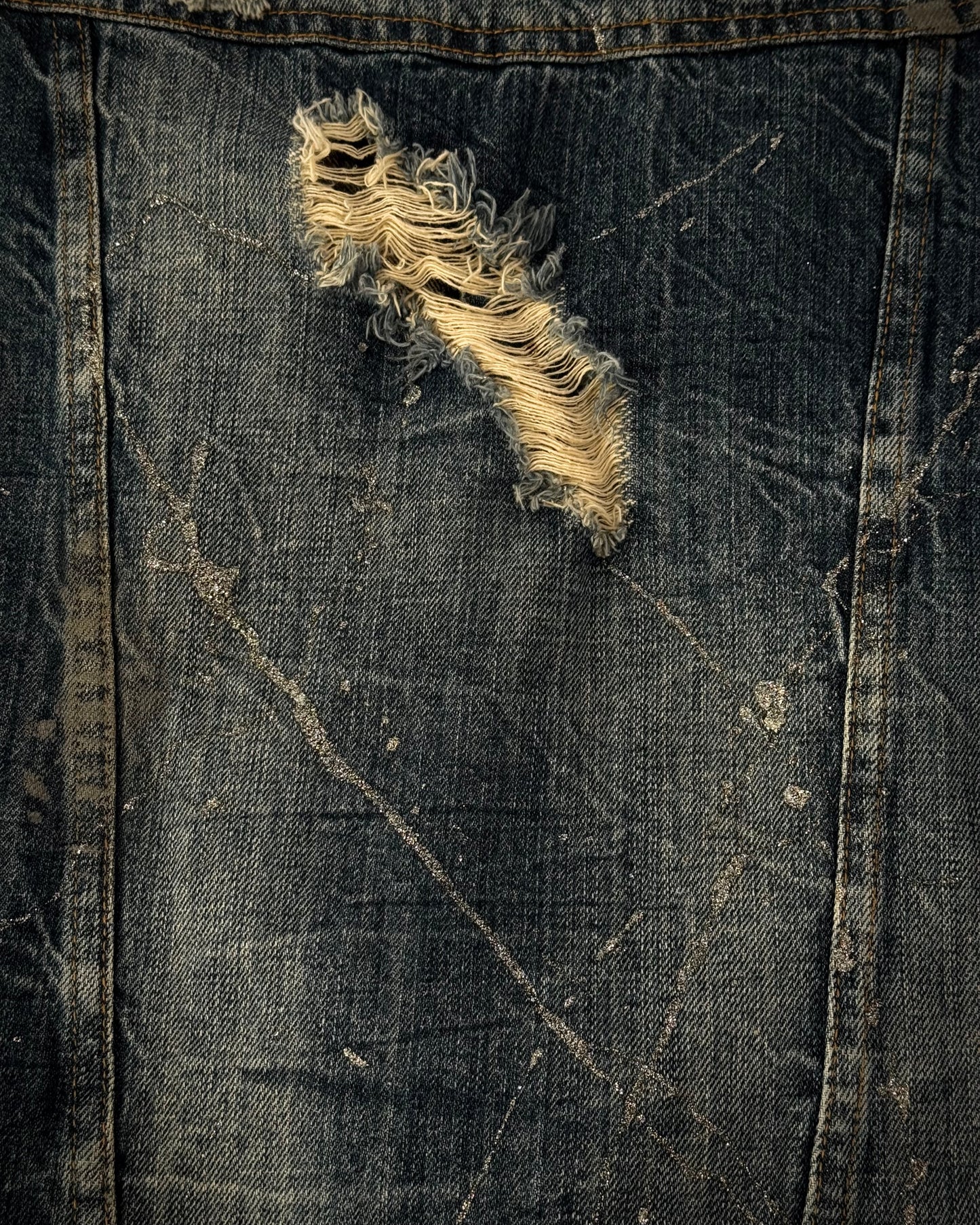 Midas Silver Splatter Distressed Cropped Denim Jacket