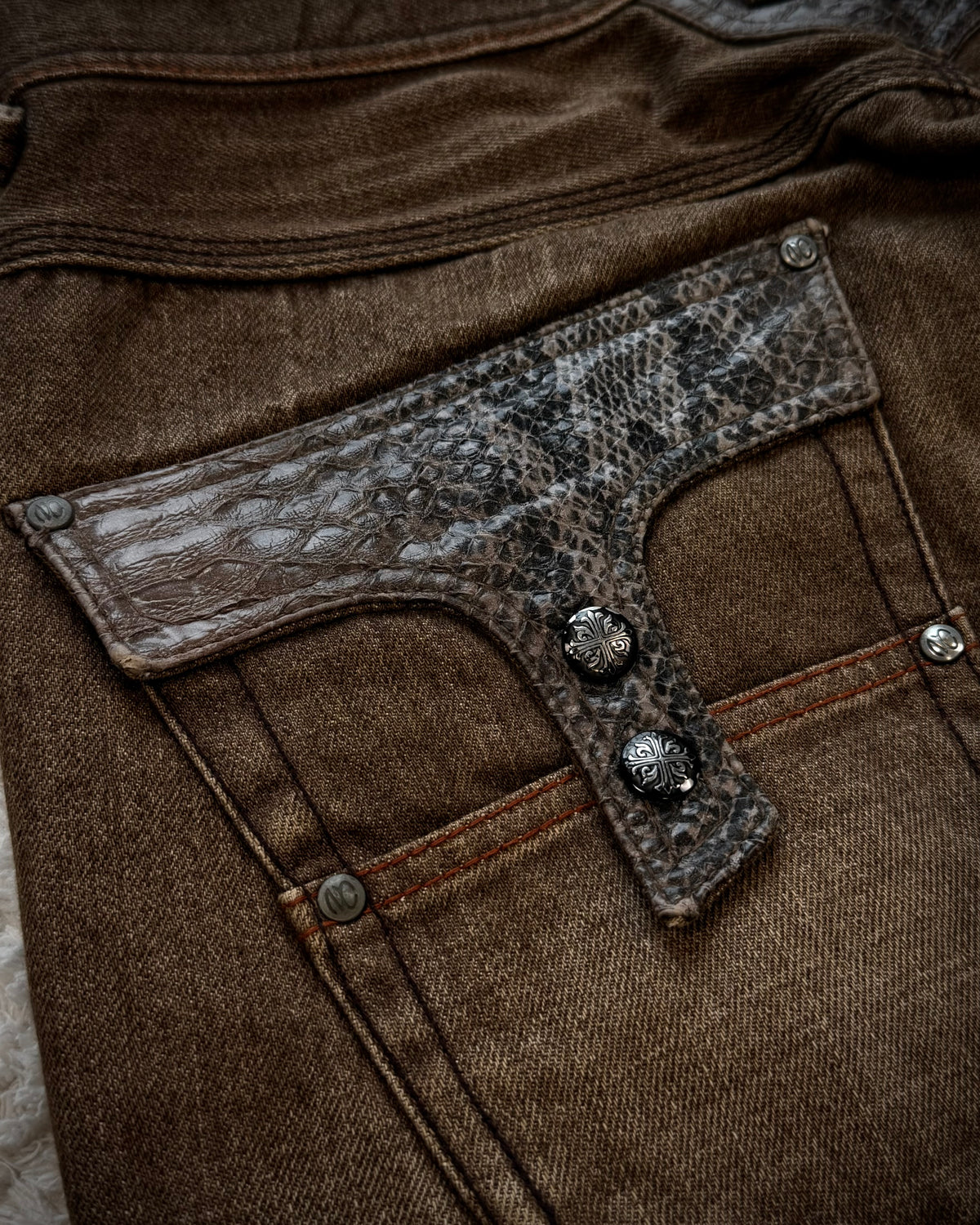 Nicole Club Python Detailed Mud Washed Flared Jeans