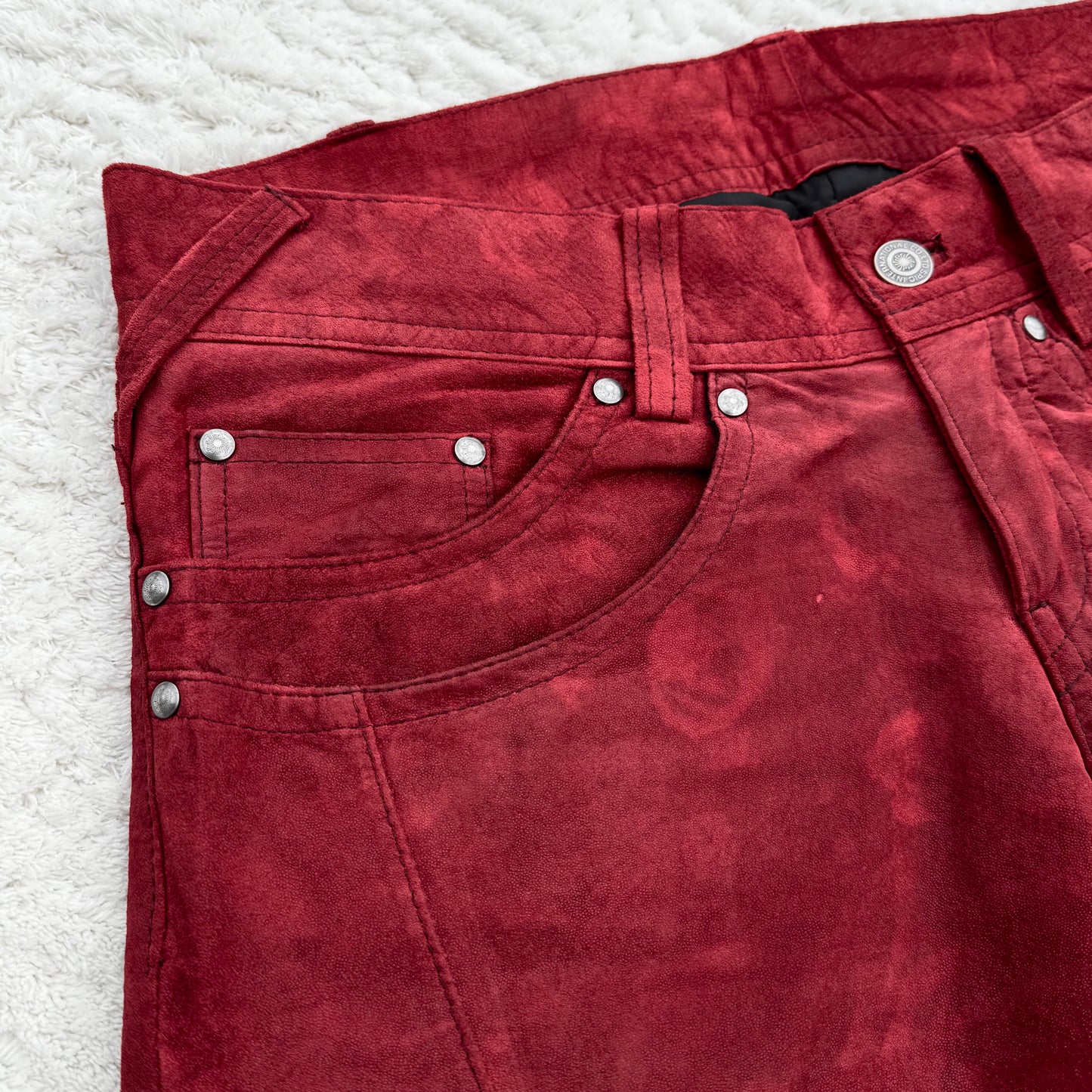 Tornado Mart Bloody Suede Leather Tribal Embroidery Flared Pants