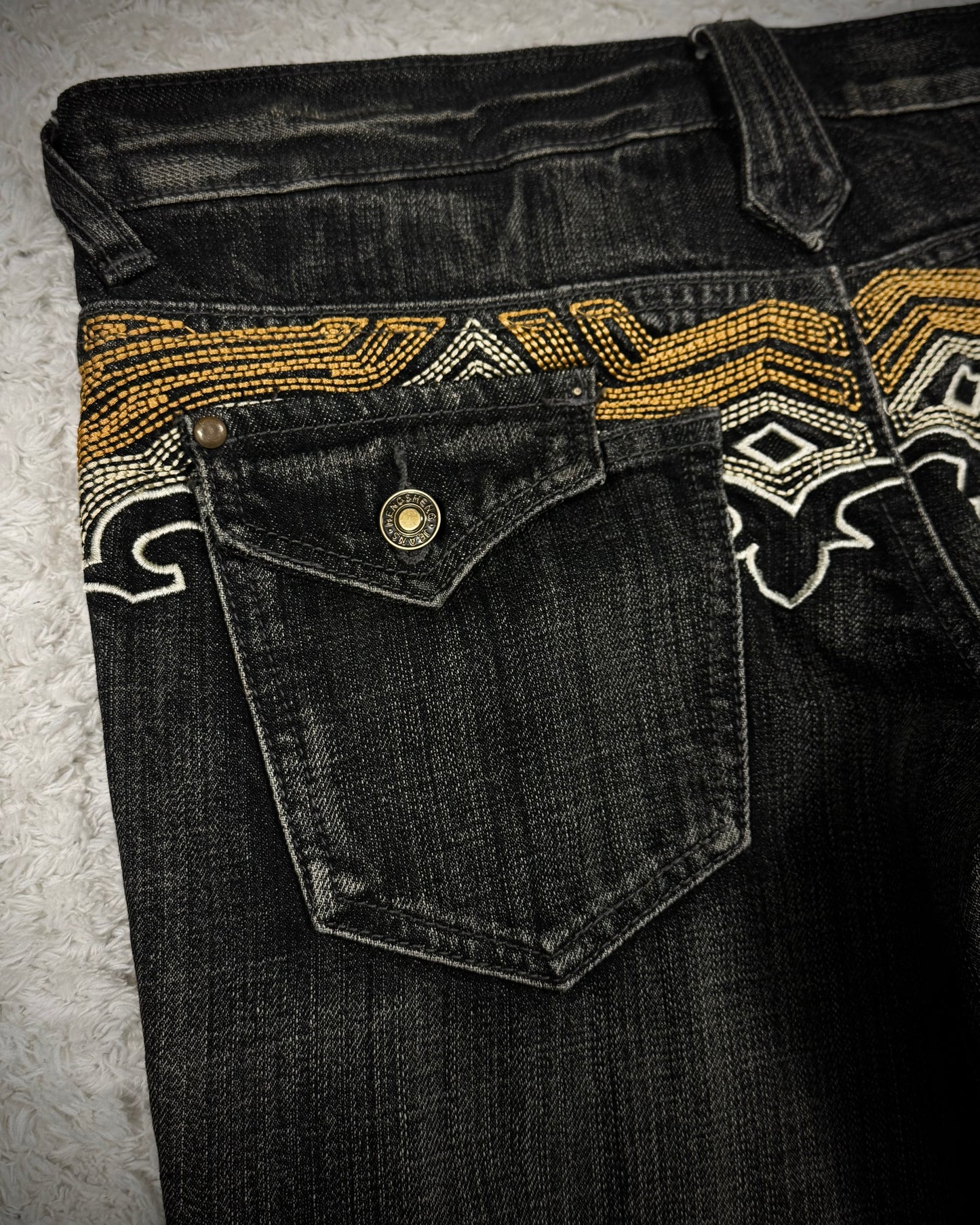 Tornado Mart Cyber Tribal Embroidery Flared Jeans
