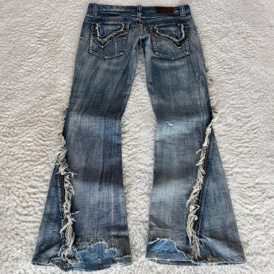 Tornado Mart Spiral Fringe Flared Jeans