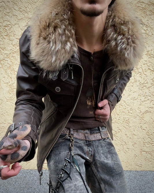 A.S.M Chunky Fur Textured Leather Jacket