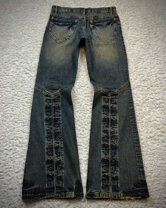 Tornado Mart Mud Washed Grommeted Flared Jeans