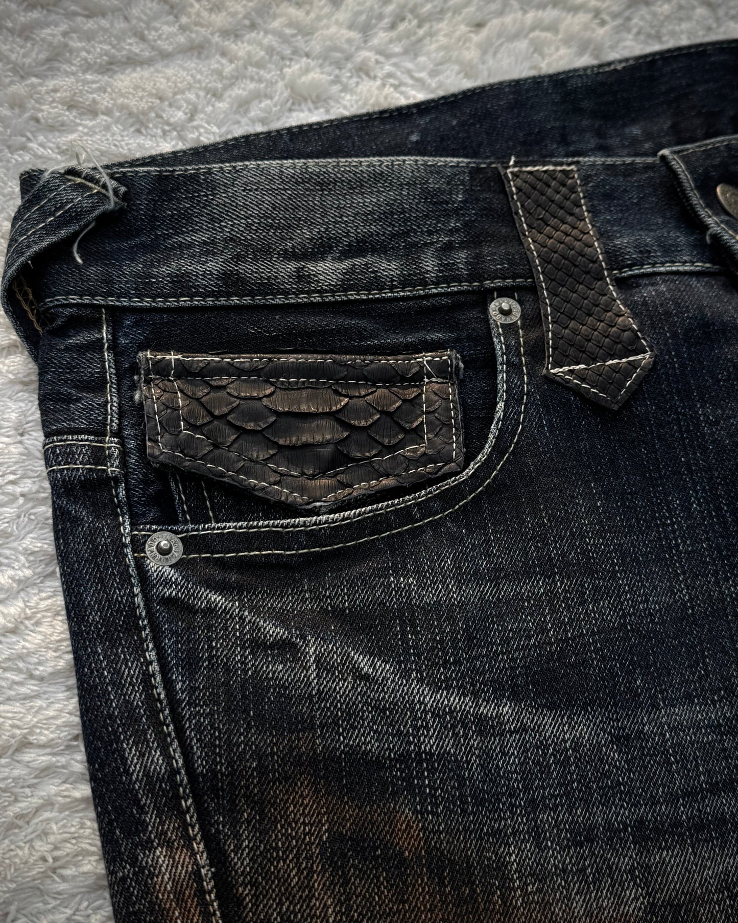 Tornado Mart Python Detailed Mud Claw Marks Washed Flared Jeans