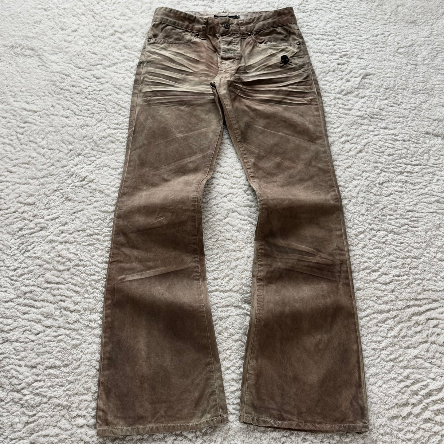 Skull Embroidery Earthstone Wash Flared Jeans