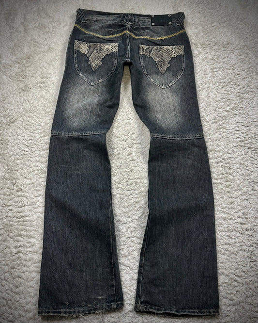 Semantic Design Python Detailed Sword Knee Bootcut Denim