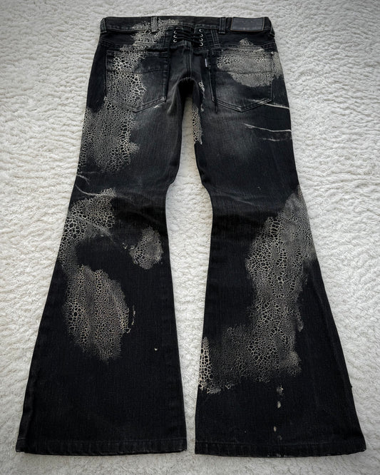 Tornado Mart Cracked Wash Flared Jeans
