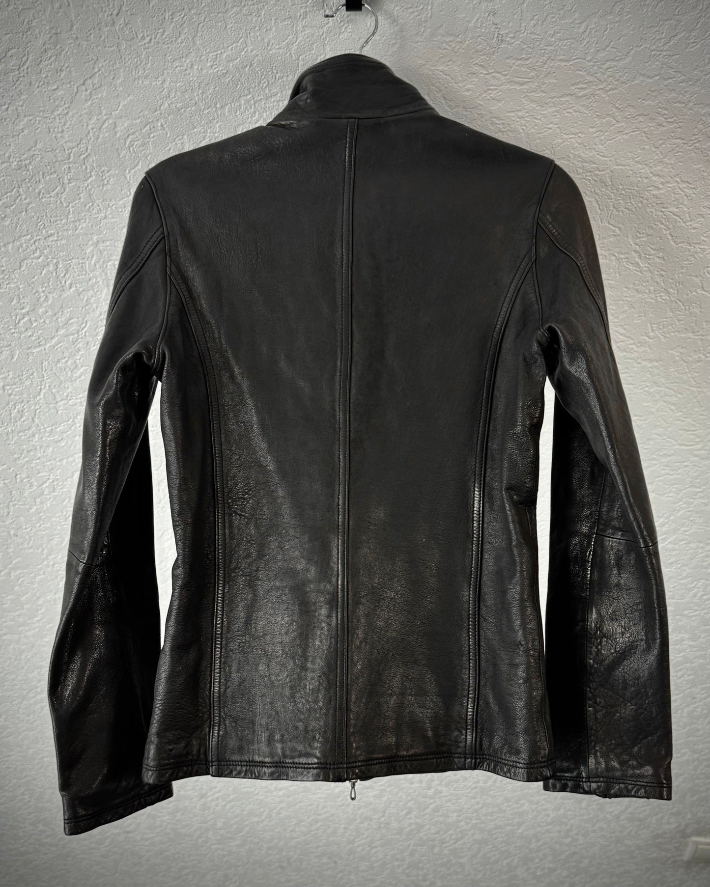 Fuga High Neck Textured Leather Jacket