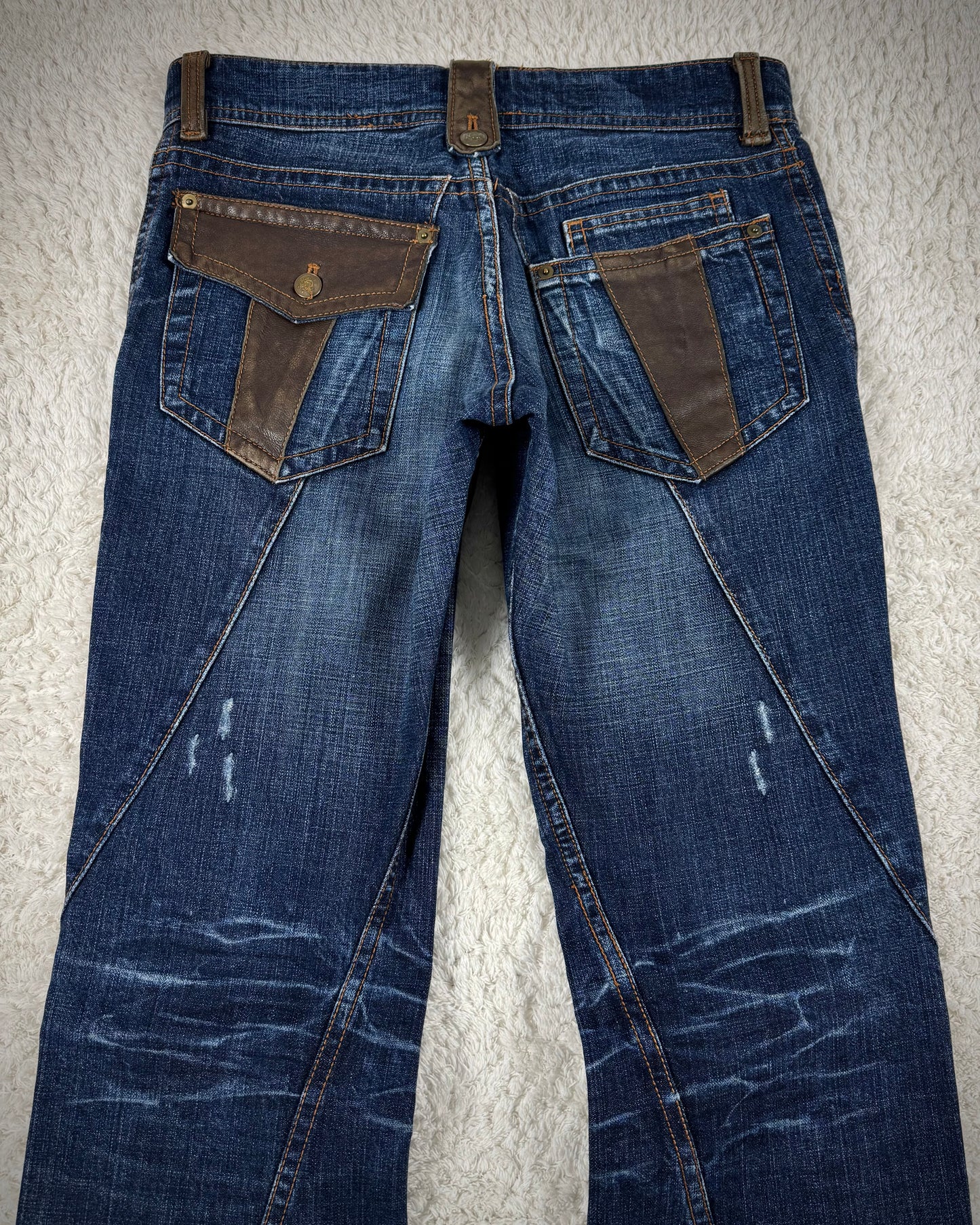 Michel Klein Leather Detailed Vintage Spiral Bootcut Jeans