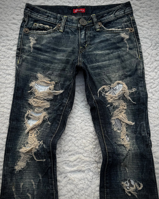 Maraxia Snakeskin Repaired Distressing Flared Denim