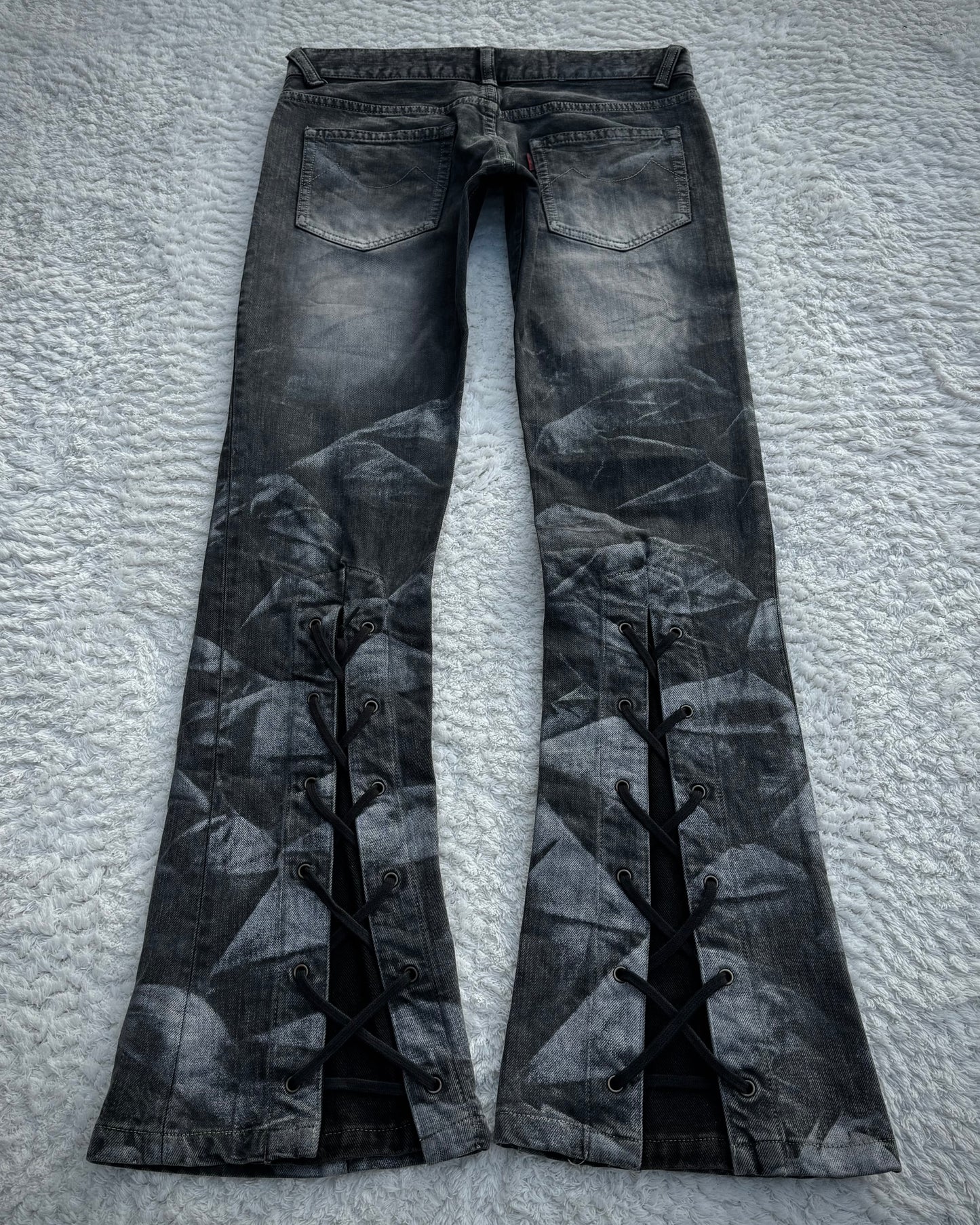 Tornado Mart Backlace Crystal Washed Flared Jeans