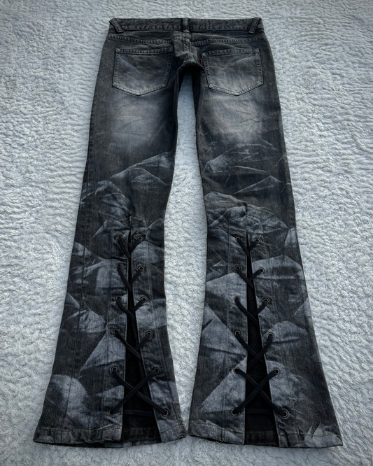 Tornado Mart Backlace Crystal Washed Flared Jeans