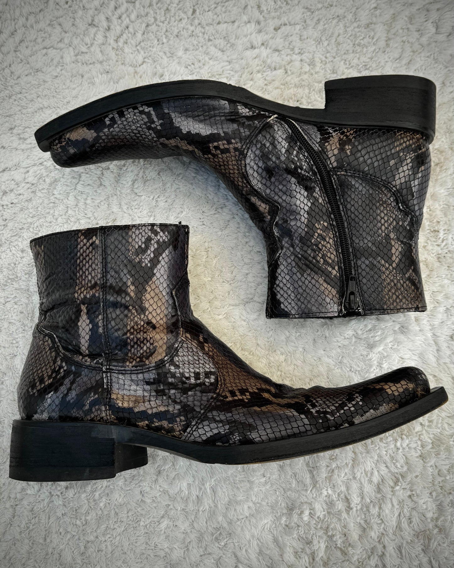 Thunder Earthy Snakeskin Pointed Leather Boots