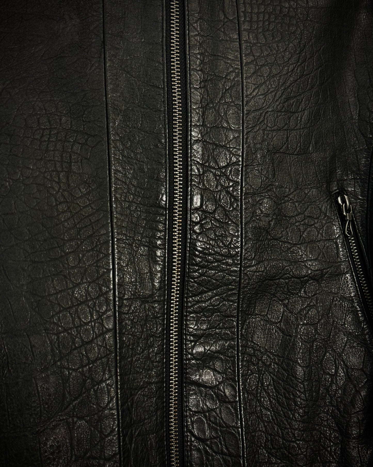 Tornado Mart Crocodile Textured Leather Fur Jacket
