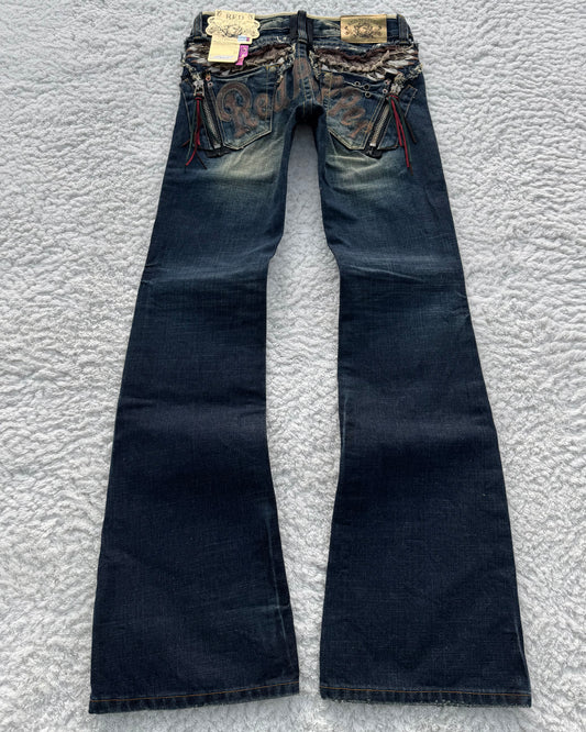 Red Pepper Feather Wings Mud Wash Flared Jeans