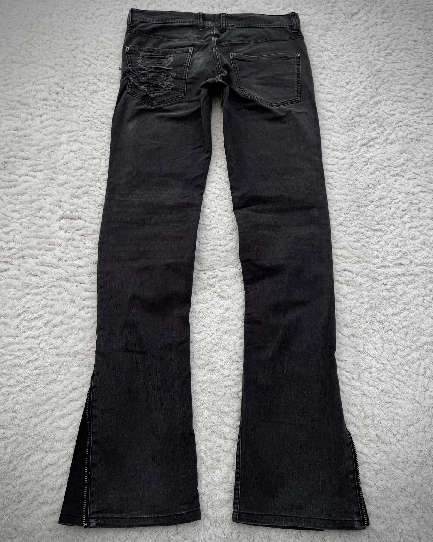 Glad News Repaired Distressing Zippered Skinny Bootcut Jeans