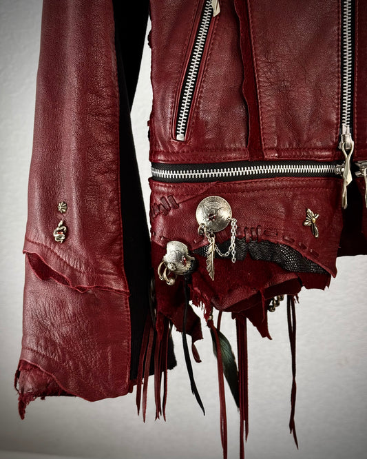 14th Addiction “Beat It” Crimson Leather Jacket