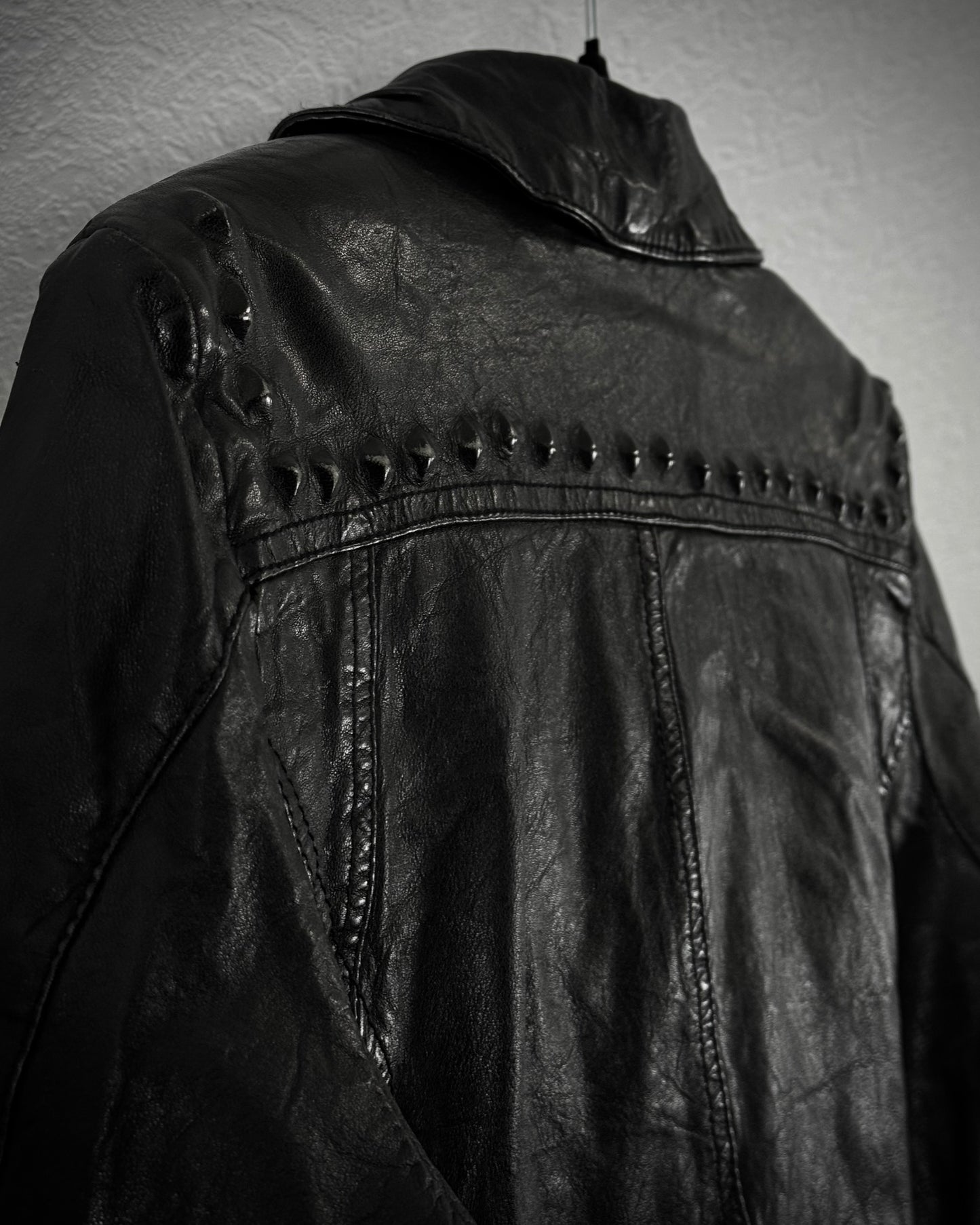 Leather Coated Studs Cropped Biker Jacket