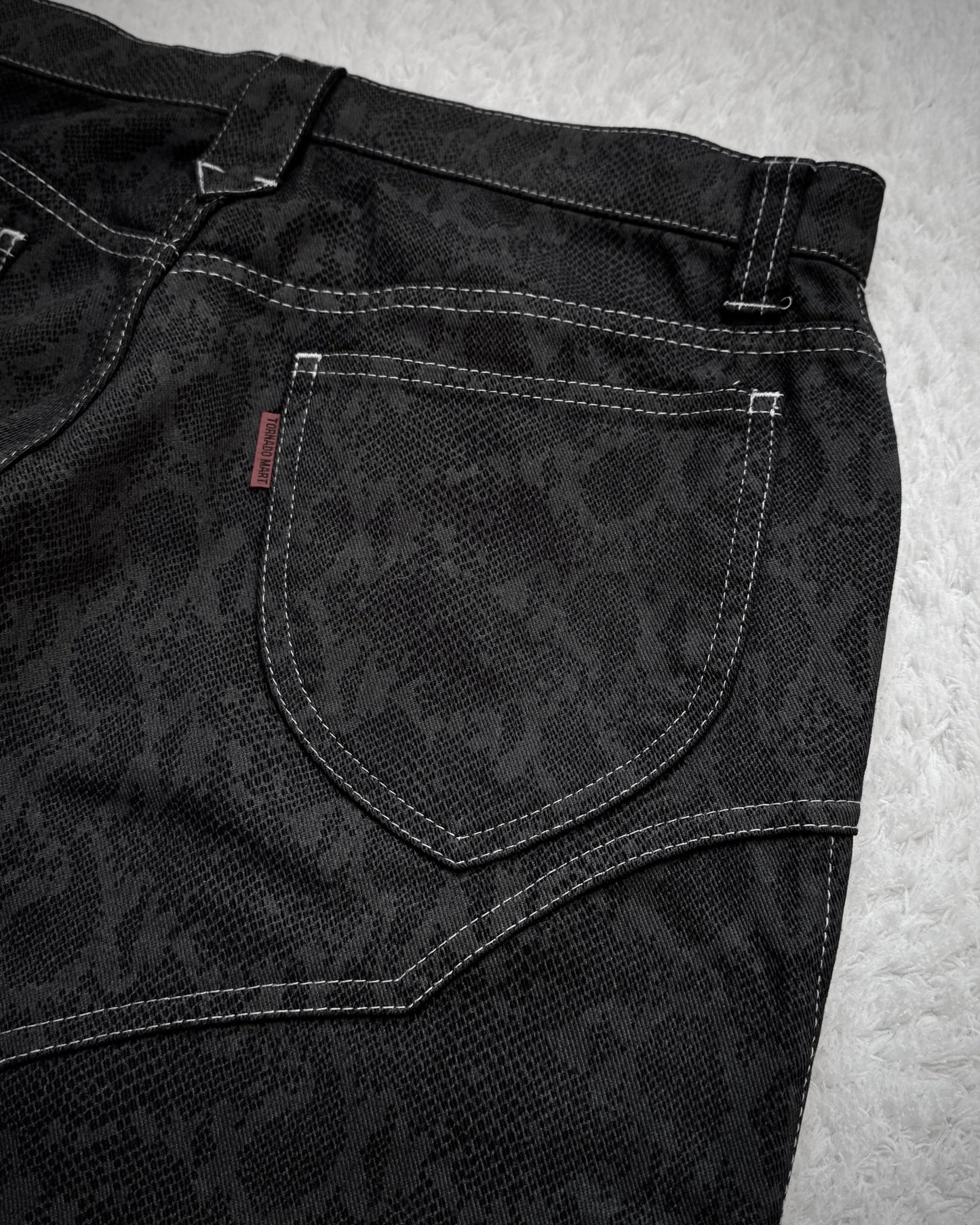 Tornado Mart Python Pattern Lace Up Flared Pants