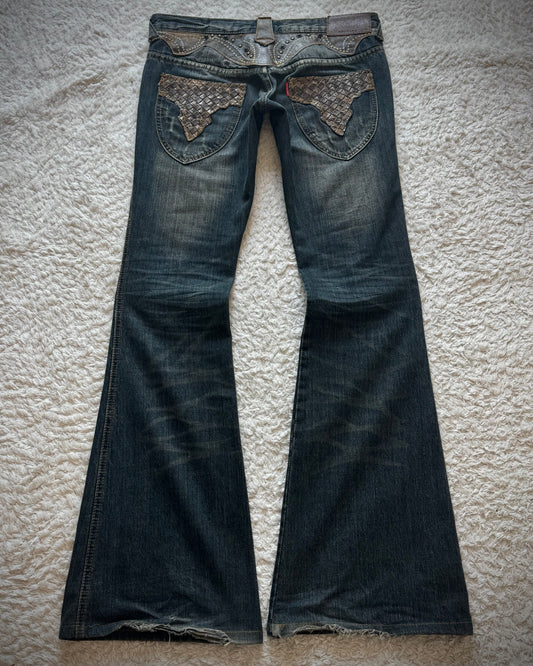 Tornado Mart Western Studded Leather Flared Jeans