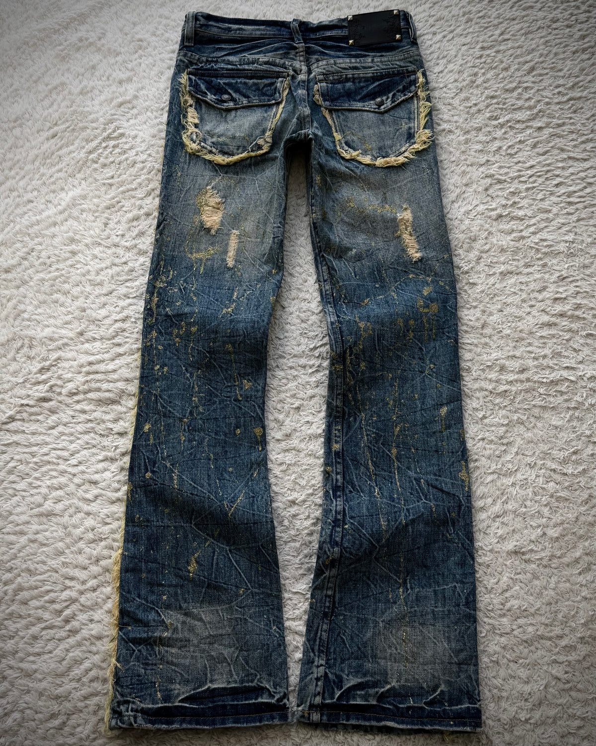 Midas Fringed Gold Splatter Flared Jeans