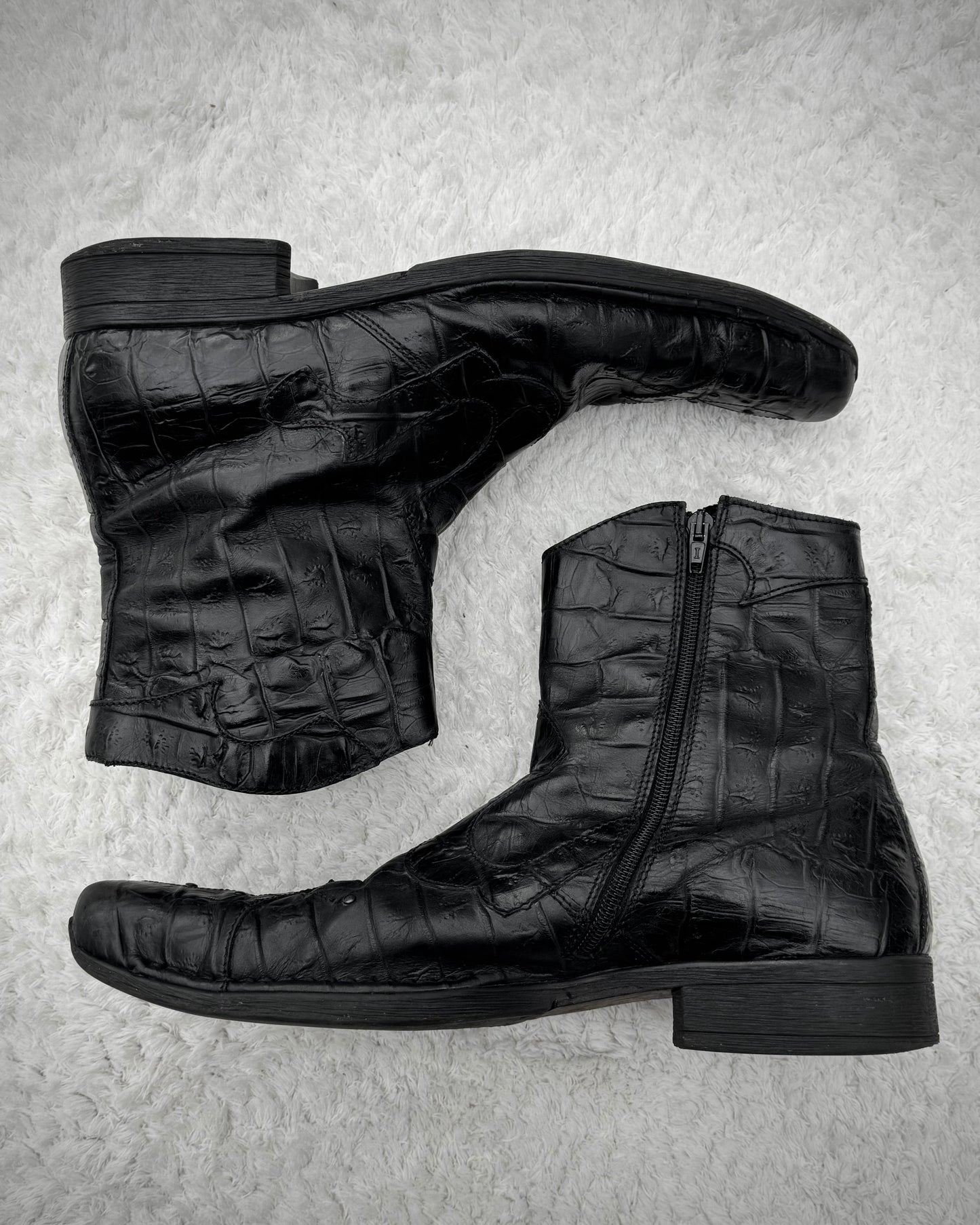 Italian Pointed Crocodile Leather Boots
