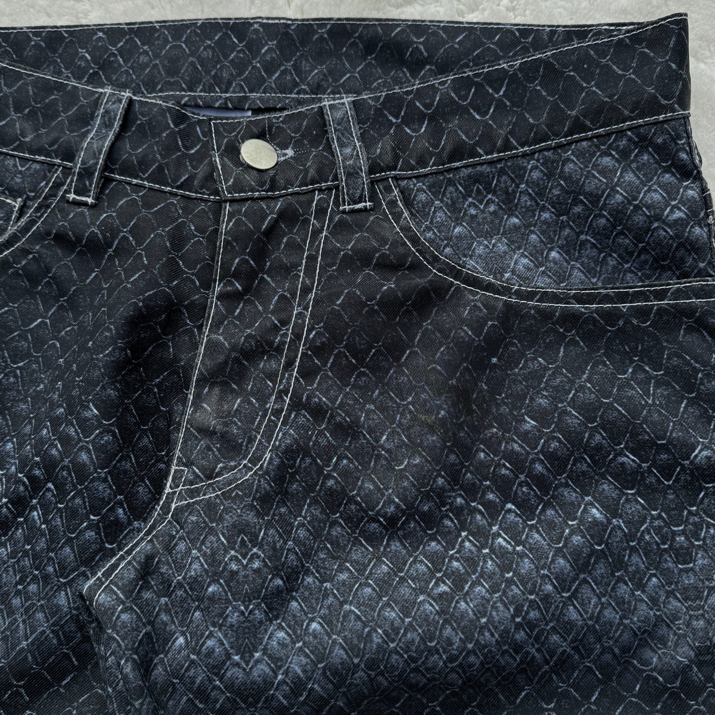 Waxed Snakeskin Bell Bottom Pants