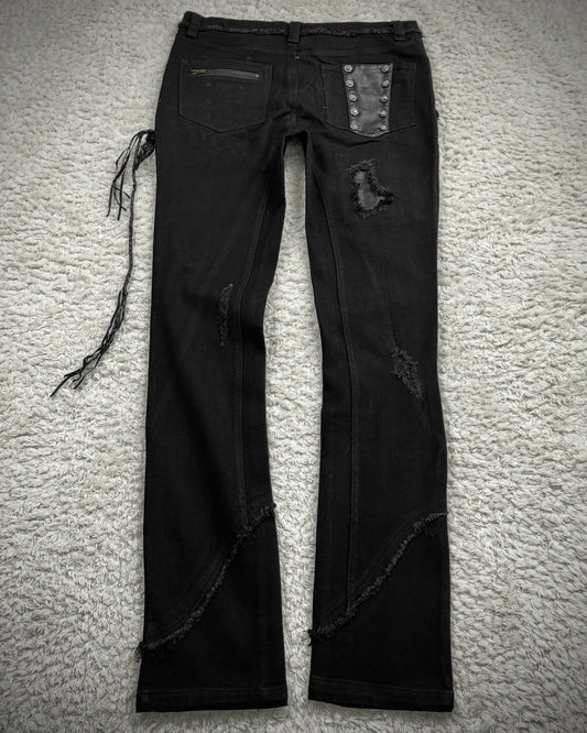The Space Between Us Punk Lace Up Leather Repaired Pants