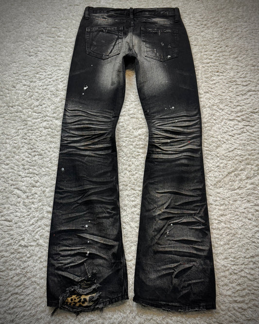 CavariA Leopard Repaired Clawmarks Washed Bootcut Jeans