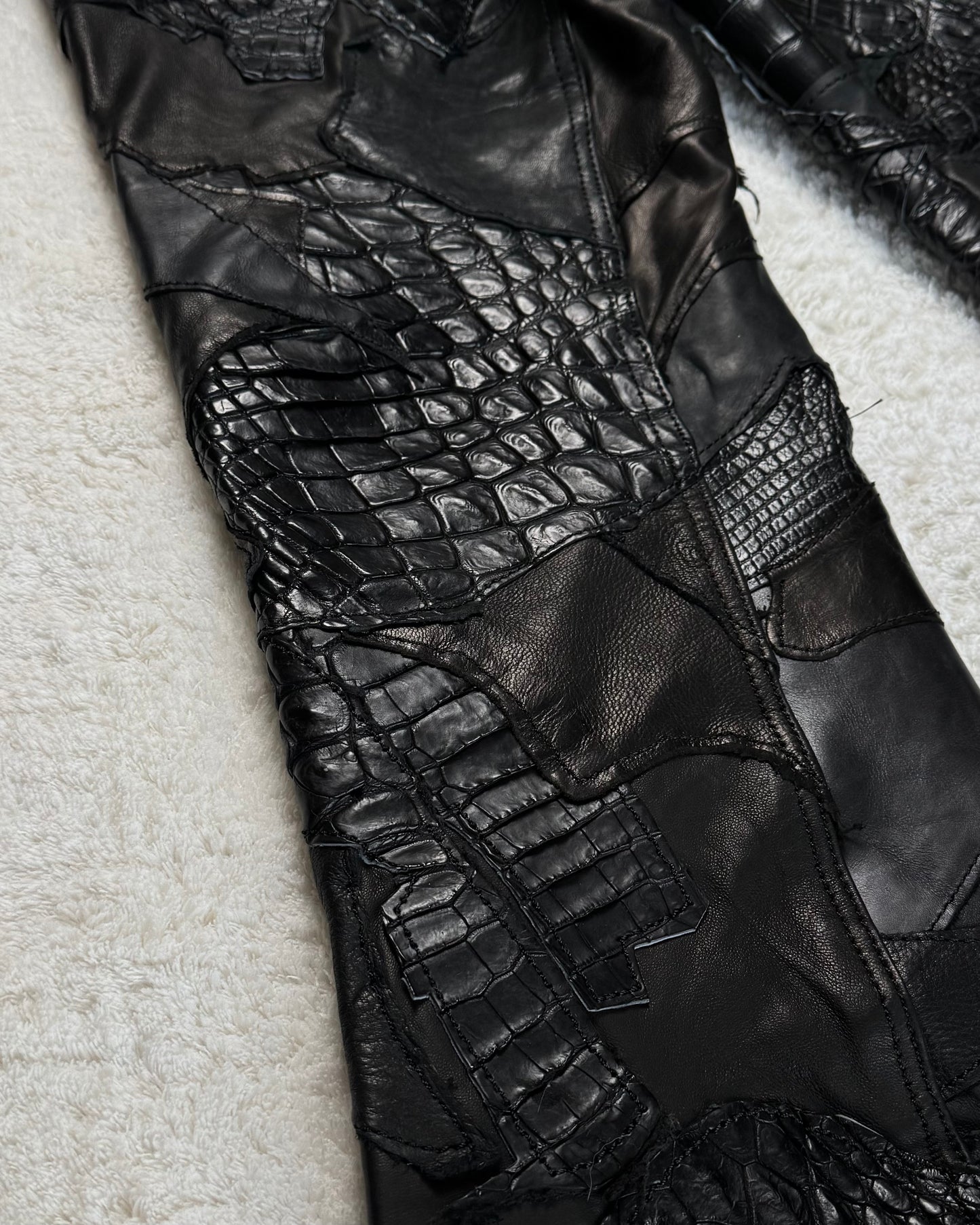 Yasuyuki Ishii Crocodile Patchwork Leather Bootcut Pants
