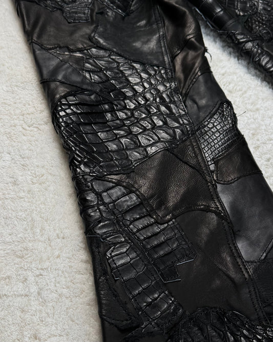 Yasuyuki Ishii Crocodile Patchwork Leather Bootcut Pants
