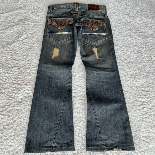 Tornado Mart Mud Washed Python Detailed Spiral Flared Jeans