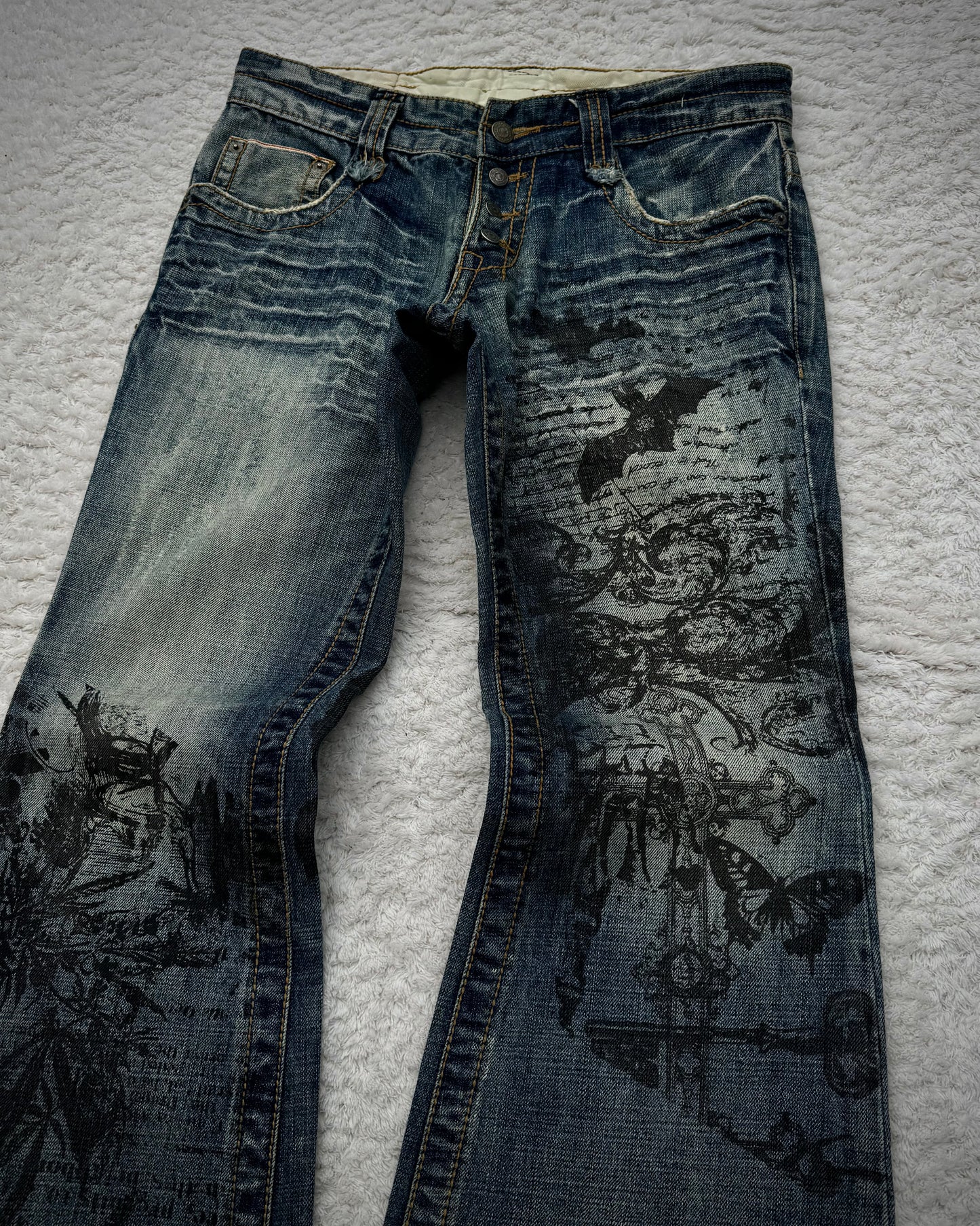 Tornado Mart „Abstract Chaos“ Print Flared Jeans