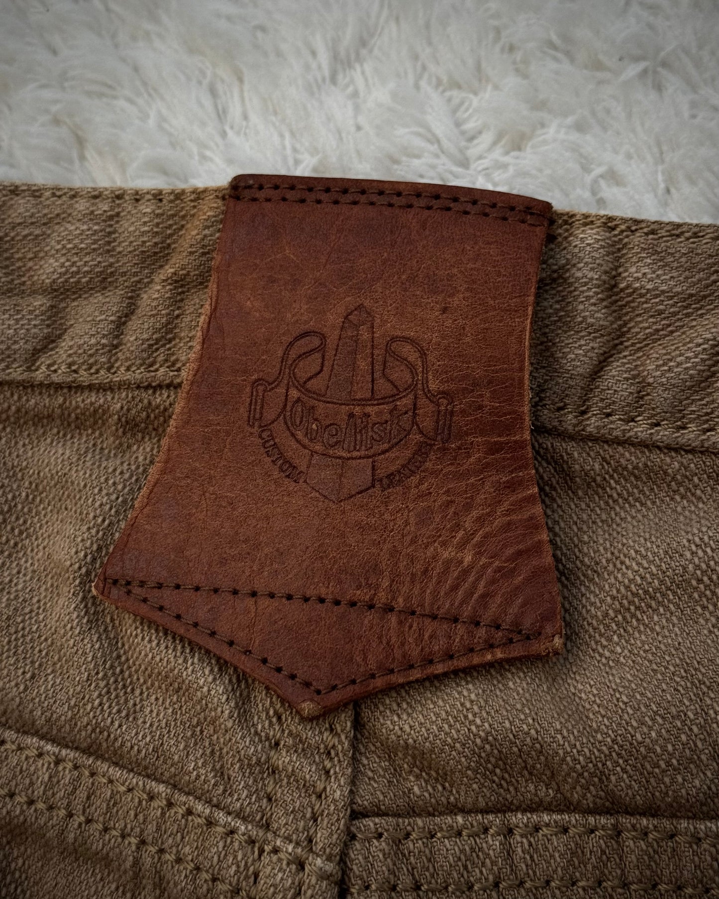 Obelisk Sand Washed Sword Knee Rib Detailed Flared Jeans