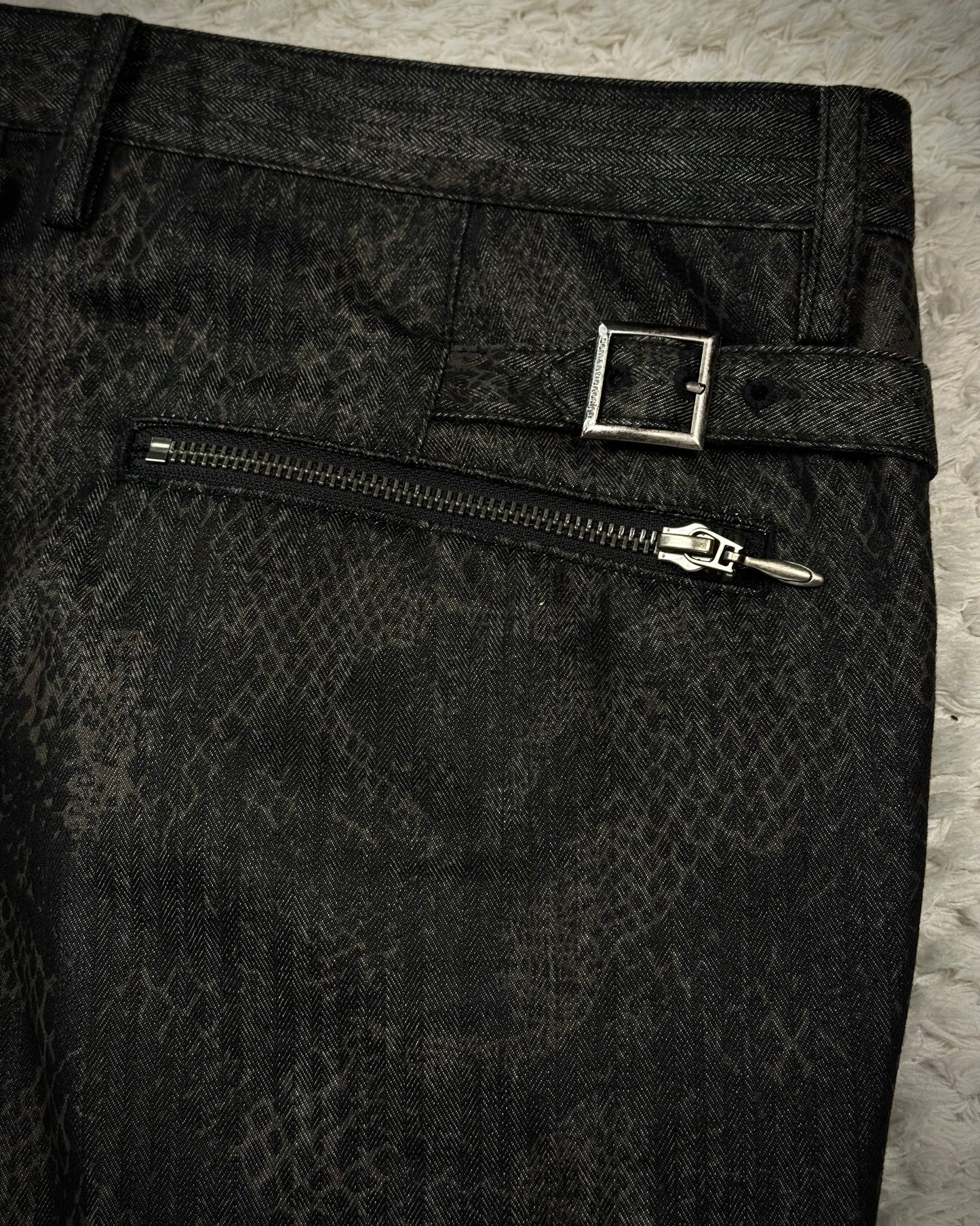 Semantic Design Pleated Python Pattern Bootcut Dress Pants